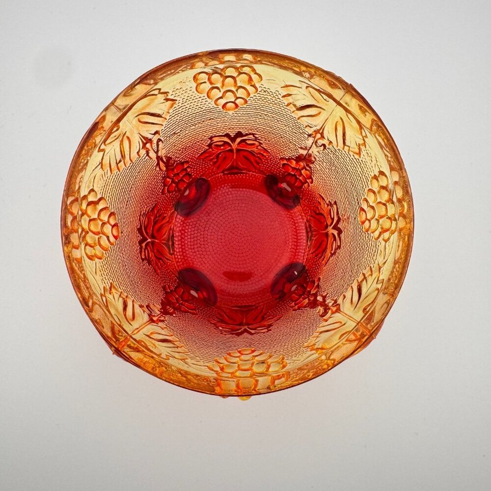 Vintage Jeanette Amberina Harvest Grapes Footed Candy Dish w/Lid Carnival Glass - Picture 4 of 11